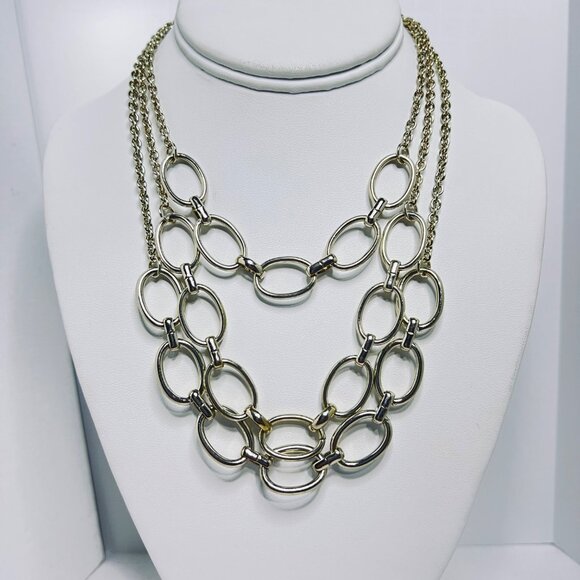 Triple Strand Gold Tone Chunky Chain Necklace (5709) - Picture 1 of 5
